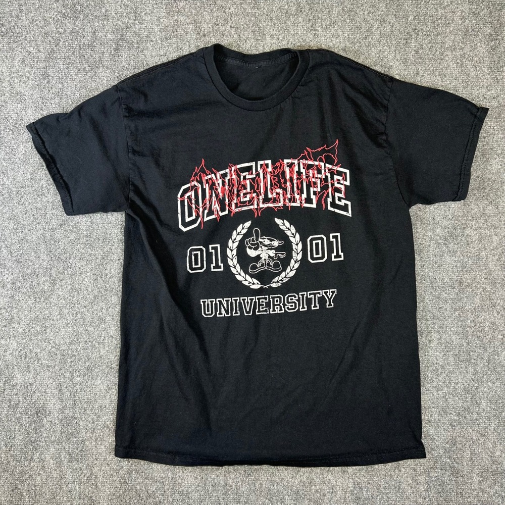 One Life University 01 Graphic T-Shirt Black Short Sleeve Crewneck Mens Large